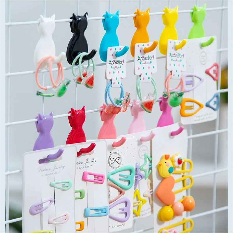 1/3/5/10PCS  Cartoon Cat Tail Design Grid Wall Hooks Multicolor Plastic Clip‑on Hooks for Retail Shop Home Keychain Organizer