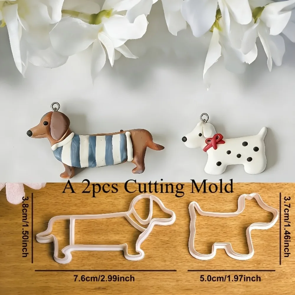 2 Sets 6Pcs Cartoon Dog Polymer Clay Cutters | New Year Themed Jewelry Making Tools | Schnauzer & Dachshund Clay Molds - view 2