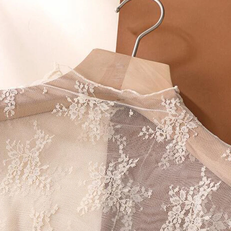 Elegante sexy Damen-Mesh-T-Shirts, langärmelig, Spitze, durchsichtige Bluse, vielseitiges Bottoming-Shirt, durchsichtige T-Shirts für Mädchen, Body Crop Top – Detail 10
