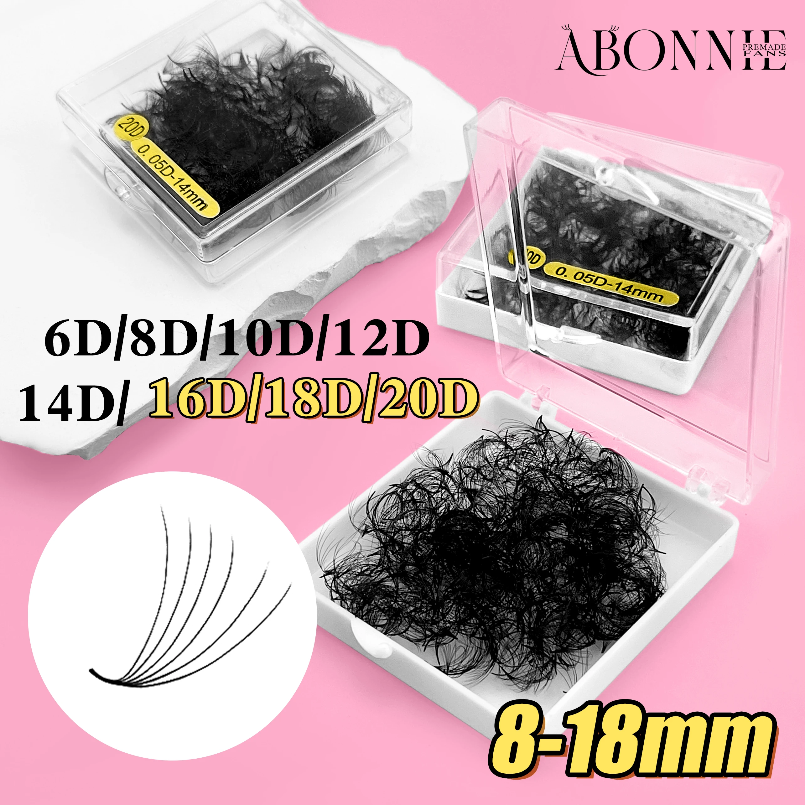 ABONNIE 500 Fans Loose Fan Lashes Extensions 6D-20D 8-18mm Pointy Base Premade Medium Stem Sharp Thin Russian Volume Eyelash