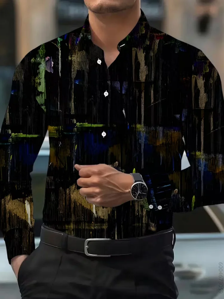 Men Long Sleeve Shirt Black Background Silver Floral Butterfly Print Turn Down Autumn Winter Daily Casual Tops Men's Clothing