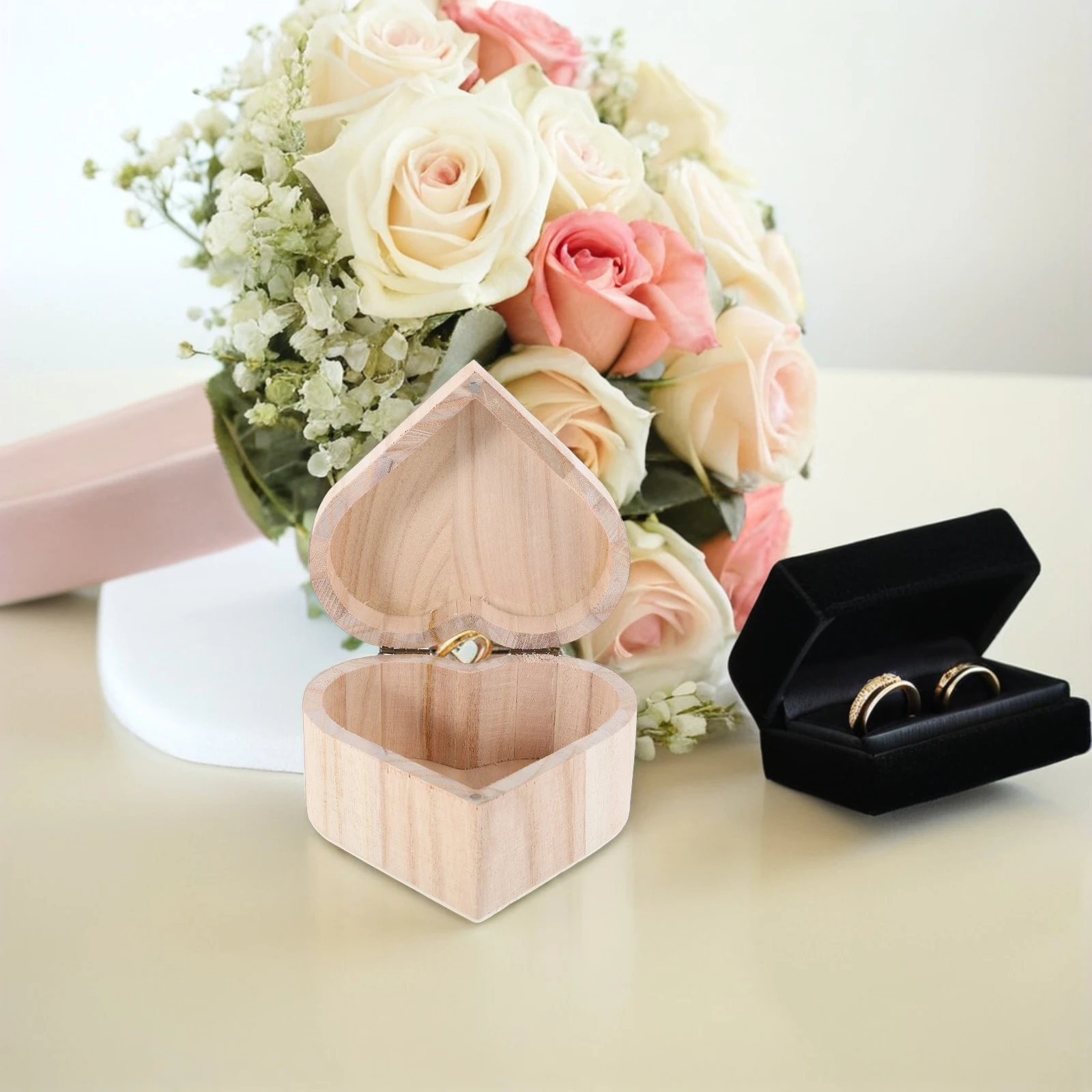 

Wooden Storage Box Heart Shaped Base Case Container Unfinished Boxes Beige
