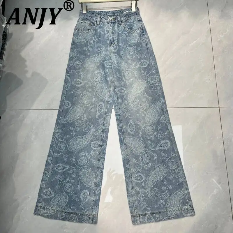 

ANJY Spring Autumn New Women American Style Heavy Embroidery Design Loose Fit Denim Pants Trend Fashion High Street Jeans A23339
