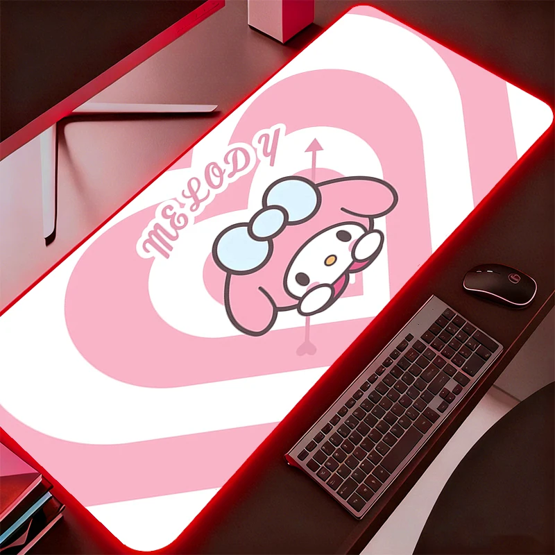 

Игровой коврик для мыши RGB Sanrio с подсветкой, XXL, для клавиатуры, светодиодный, настольный, резиновый, прочный