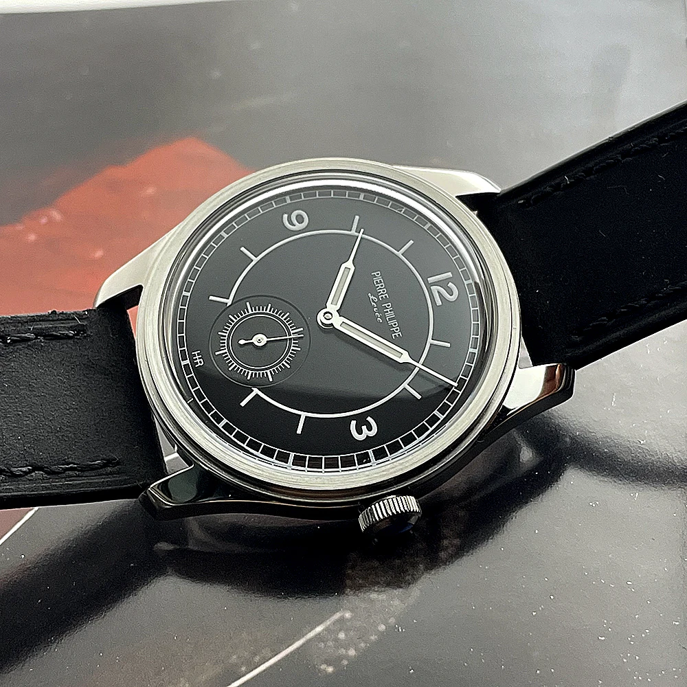 Reloj vintage para hombre de 38 mm ST17 Movimiento mecánico bobinado a mano Esfera negra Impermeable Luminoso