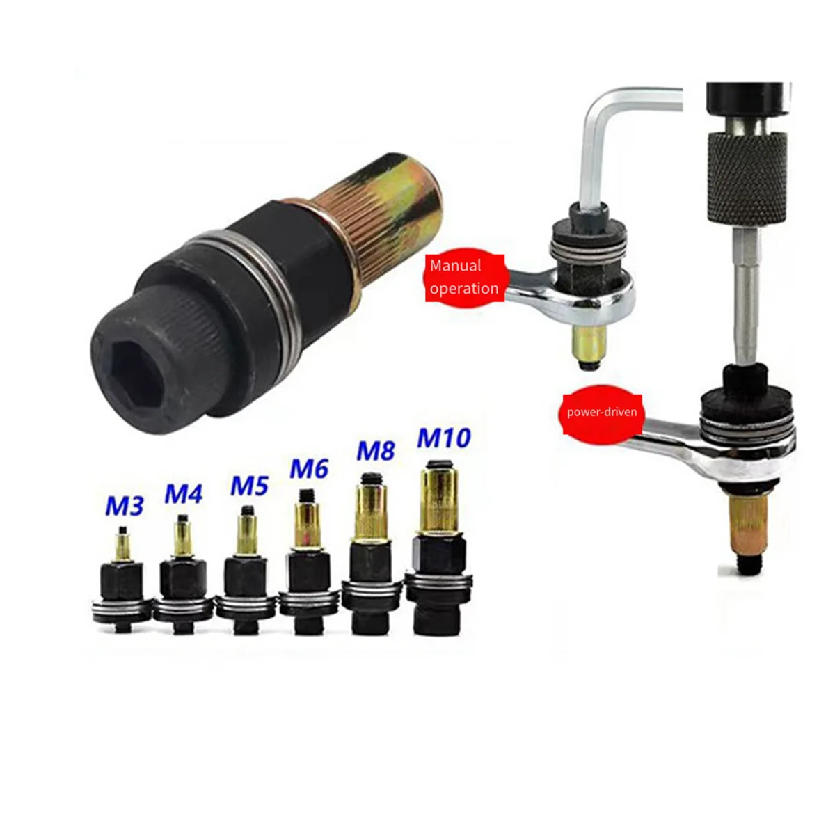 간단한 설치 전기 수동 무선 리베터 금속 번호판, 리벳 너트 도구, 드릴 어댑터, M3, M4, M5, M6, M8, M10
