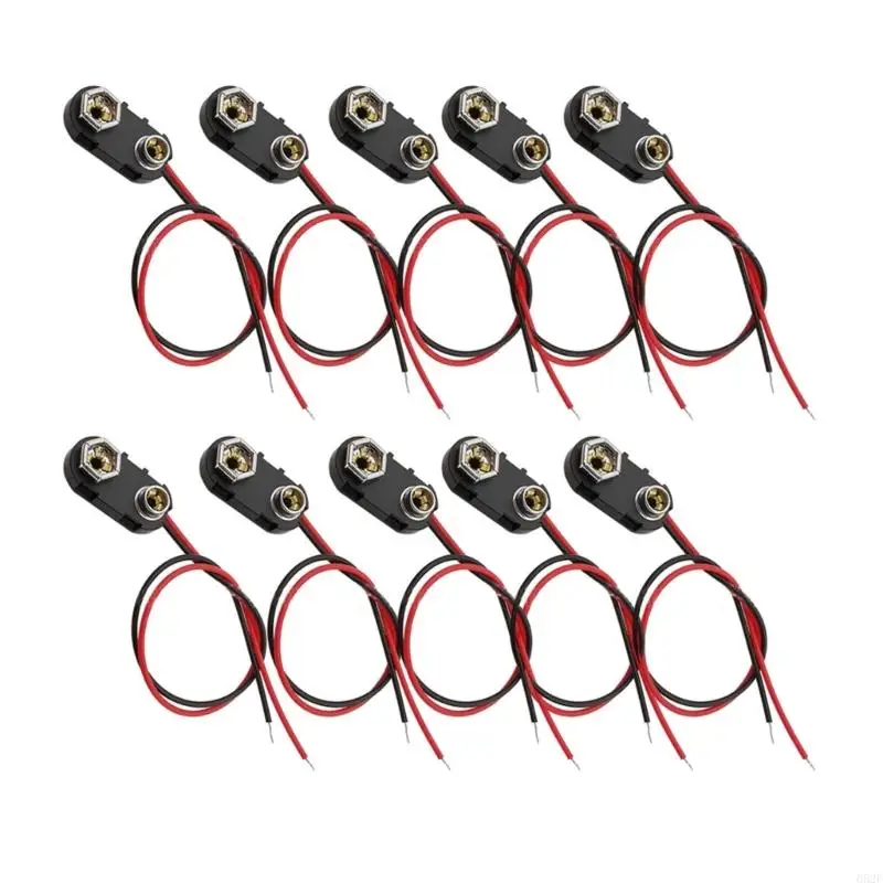10 Pcs 9V Battery Connector Clip with Lead Wires Harness Holder I-Type Plastic Housing Pigtail Snap for 9volt Terminals