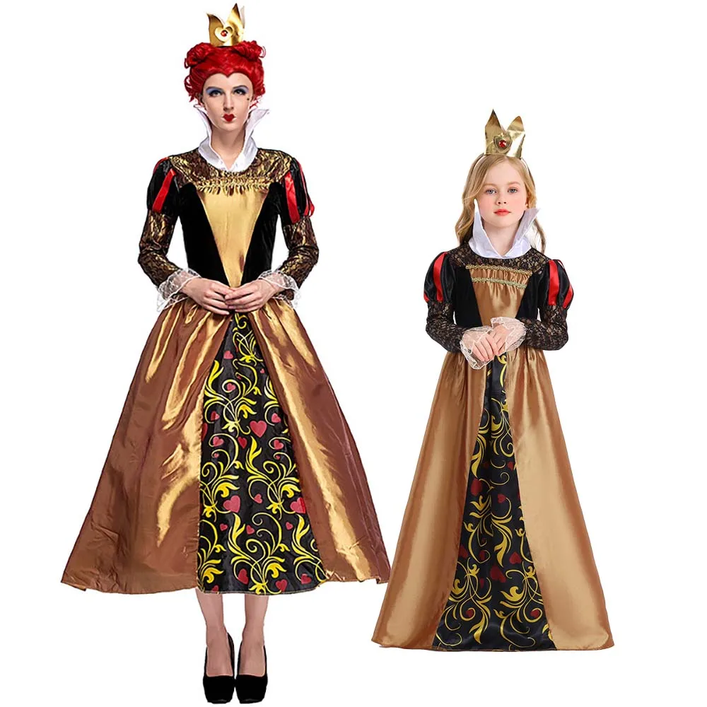 Children Girl Red Queen Costume Wonderland Queen of Hearts Halloween Purim Kid Outfit Book Week Fantasia Fancy Dress