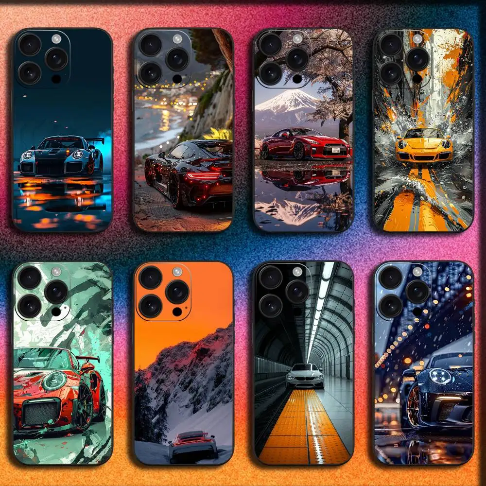 

Sport Car Phone Case For iPhone 17,16,15,14,13,12,11,Pro,Max,Plus,E,SE4,Air,Mini Black Cover