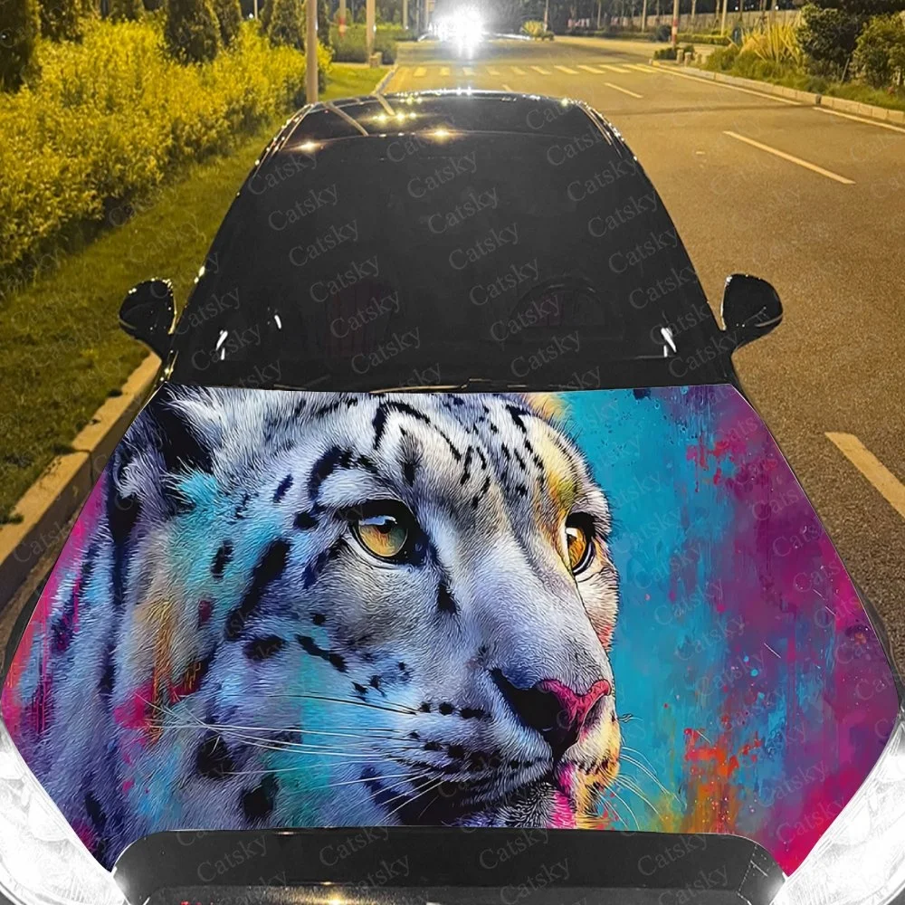 

Colorful Leopard Car Hood Sticker PVC Self Waterproof Stick, Striking Auto Exterior Accessories Decor Protect Gift for Car Lover