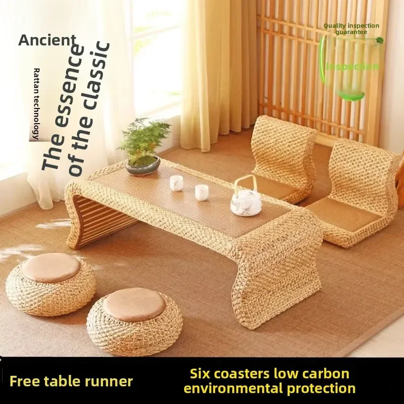 Modern Handmade Rattan Cushion Yoga Seat Foot Stool for Home Bedroom Hotel Office Decor Comfortable Natural Woven Design