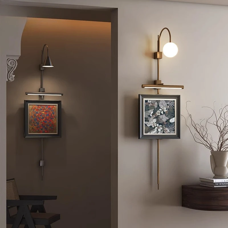 

French lighting decorative painting living room sofa background decorative hanging painting light entrance corridor luminous thr