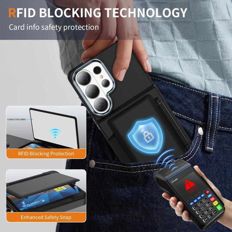 New Solid Color Frosted PC Wallet Card Holder Shockproof Phone Case For Samsung S26 Ultra S24 S23 S22 S25 Ultra Plus Back Cover view 4