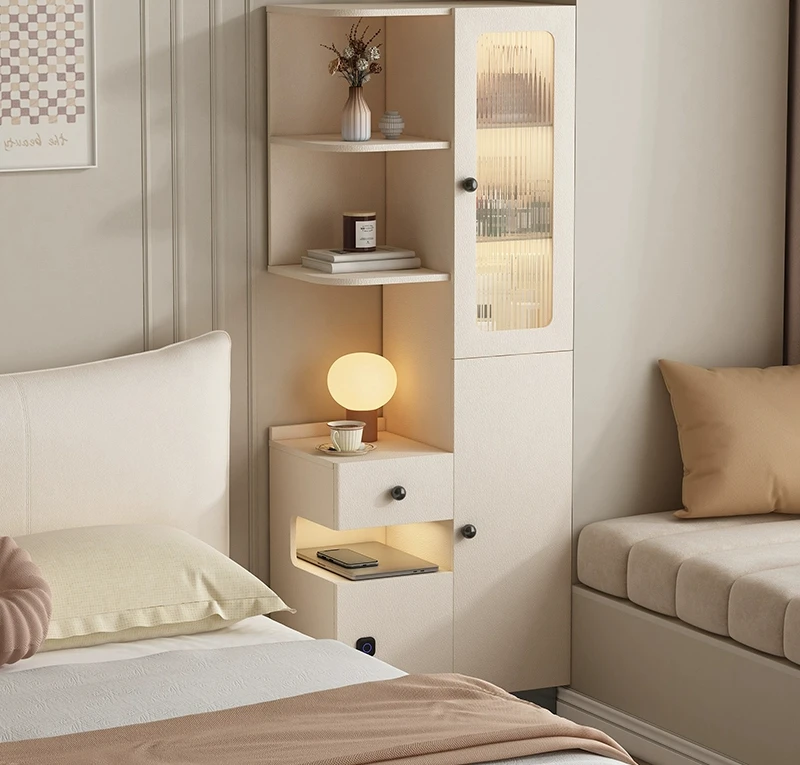 Modern simple bedside table bookshelf integrated shelf