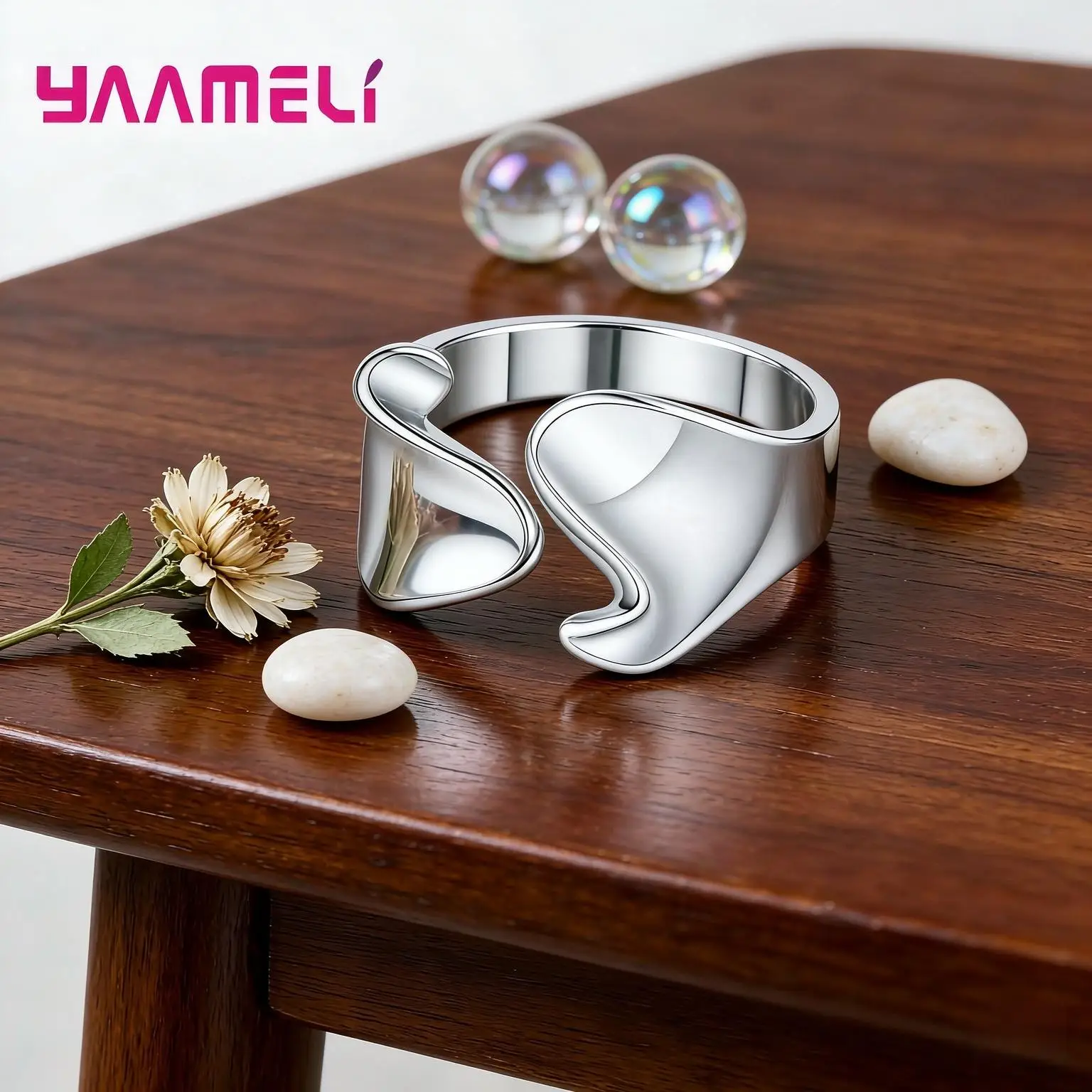 Minimalist 925 Sterling Silver Geometry Smooth Surface Open Adjustable Rings for Women Girls Wedding Party Fashion Jewelry Gifts