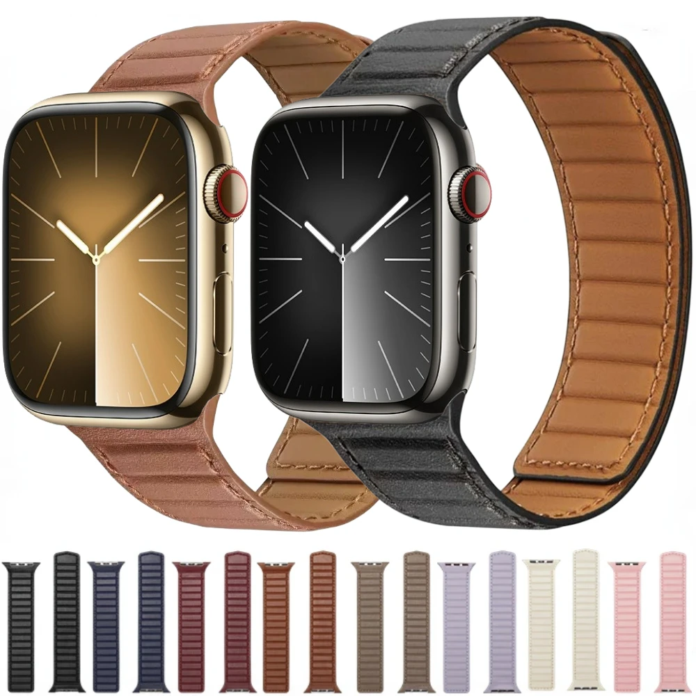 

Leather Strap for Apple Watch Band 44mm 40mm 45mm 41mm 42mm 38mm 49mm Magnetic Wristband iWatch Series Ultra 2 9 8 7 6 5 4 3 SE