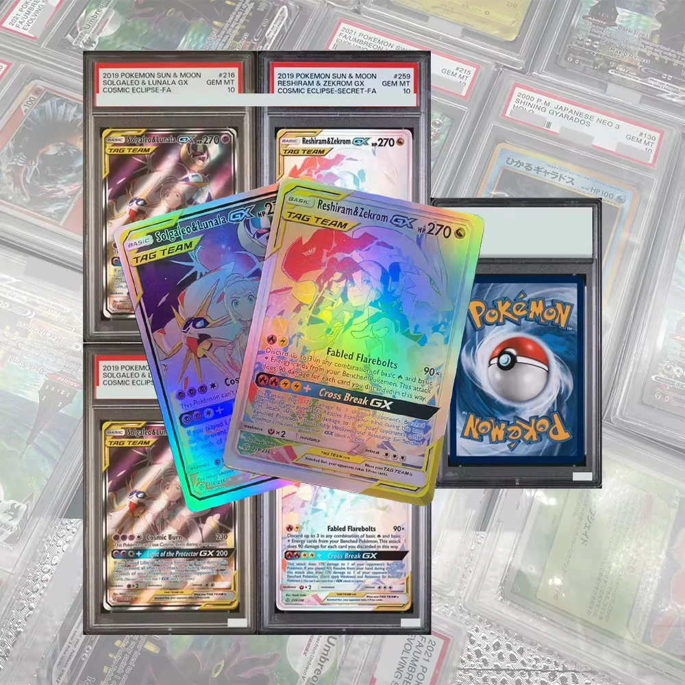 

#259 Sun&Moon Cosmic Eclipse Reshiram&Zekrom GX DIY Proxy Cartoon PTCG Graded Collection Card GEM MT 10 Card Holographic Label