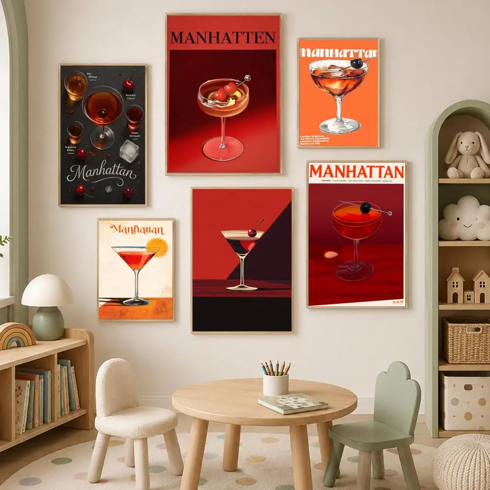 Manhattan cocktail Poster Self-Stick HD PP paper Wall Art Poster, Waterproof Decor for Bedroom, Living Room and Home