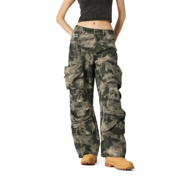 

Повседневные камуфляжные свободные брюки со средней заниженной талией, рабочая одежда, брюки, прямые брюки-зонтики, солдатские брюки ex Winter Faion