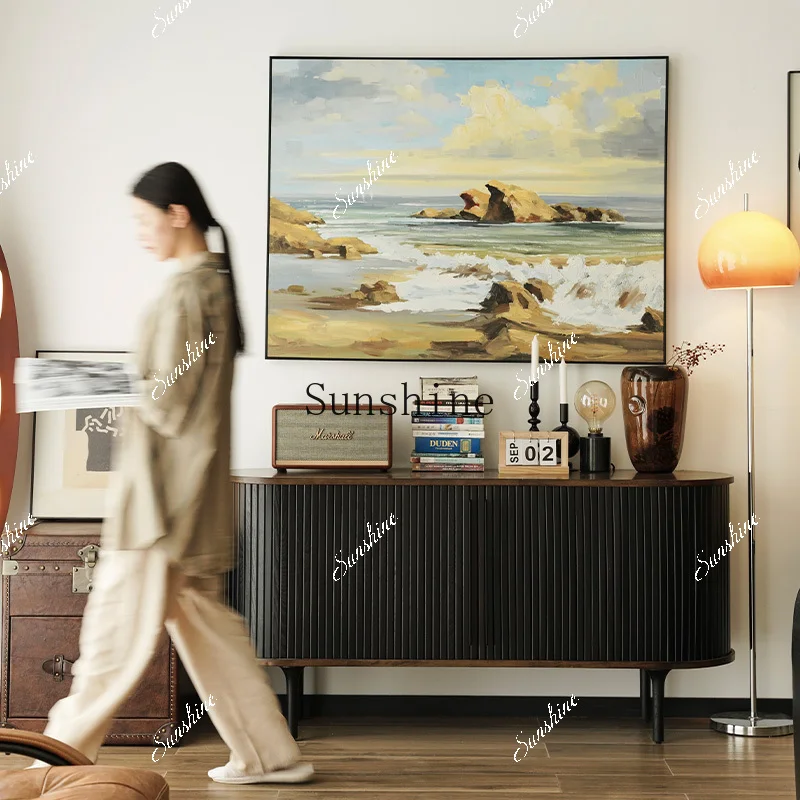 

Nordic retro solid wood dining side cabinet, rolling shutter door, storage side cabinet FT