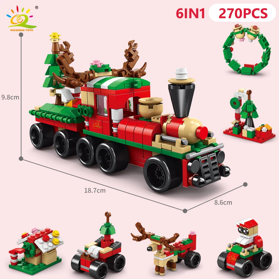 HUIQIBAO 6IN1 Kerst Elanden Herten Kerstman Bouwstenen Stad Sneeuw Huis Kerstboom Bricks Set Speelgoed voor Kinderen Kids Gift