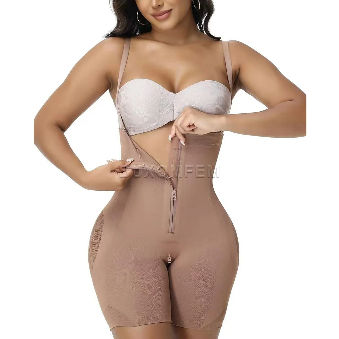 

Женские эластичные дышащие комбинезоны без рукавов с открытой молнией и контролем живота, женское бесшовное корректирующее белье с невидимыми бедрами