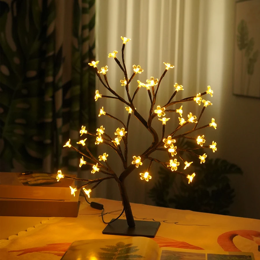 LED indoor room decoration tree light bedroom home lighting simulation cherry blossom tree light
