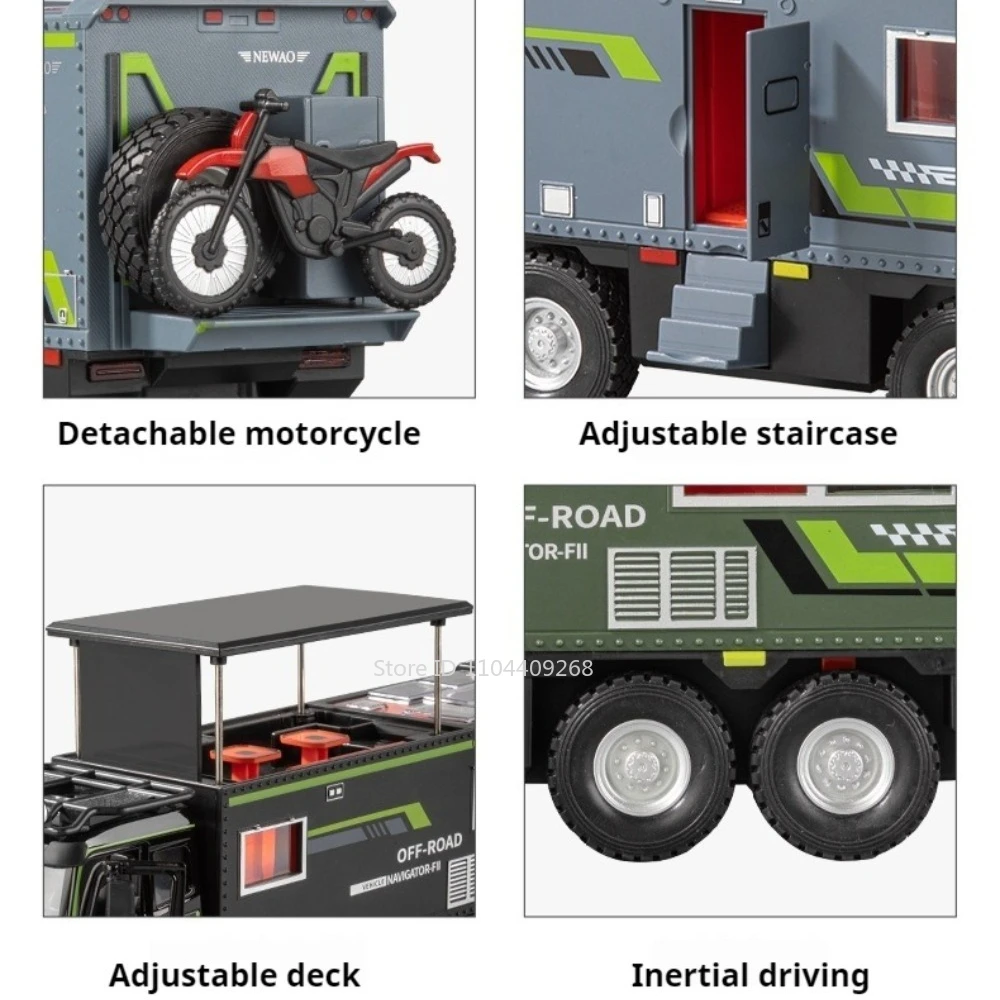 Modèle de voiture jouet NOMADISME RV, échelle 1:18, corps en alliage léger, pneus en caoutchouc, moteur tout-terrain, modèles de maison, article de collection pour enfants