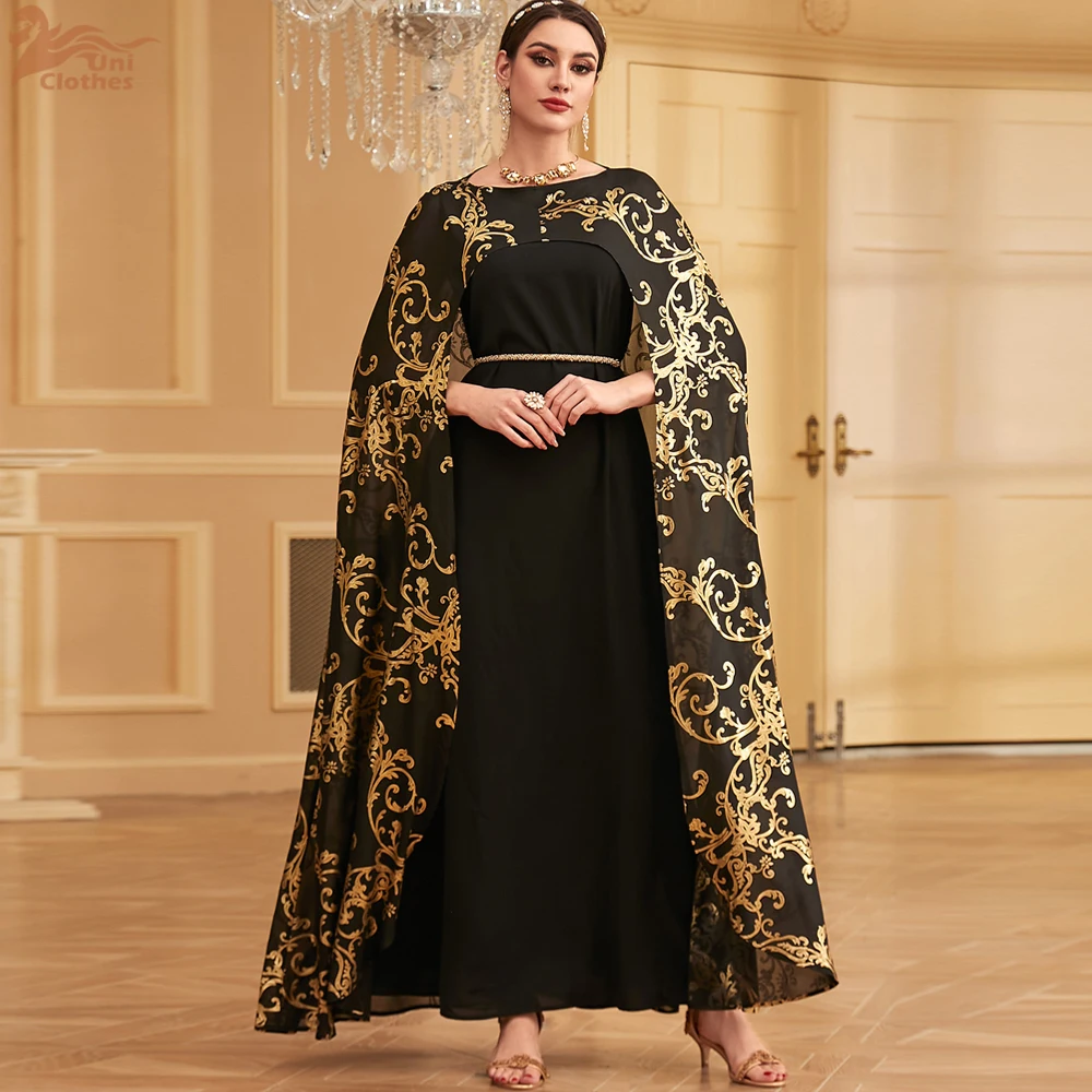 Uni Ramadan Muslim Women's Embroidery Abayas Mesh Sleeve Dubai Elegant Casual Dresses For Women Gala 2024