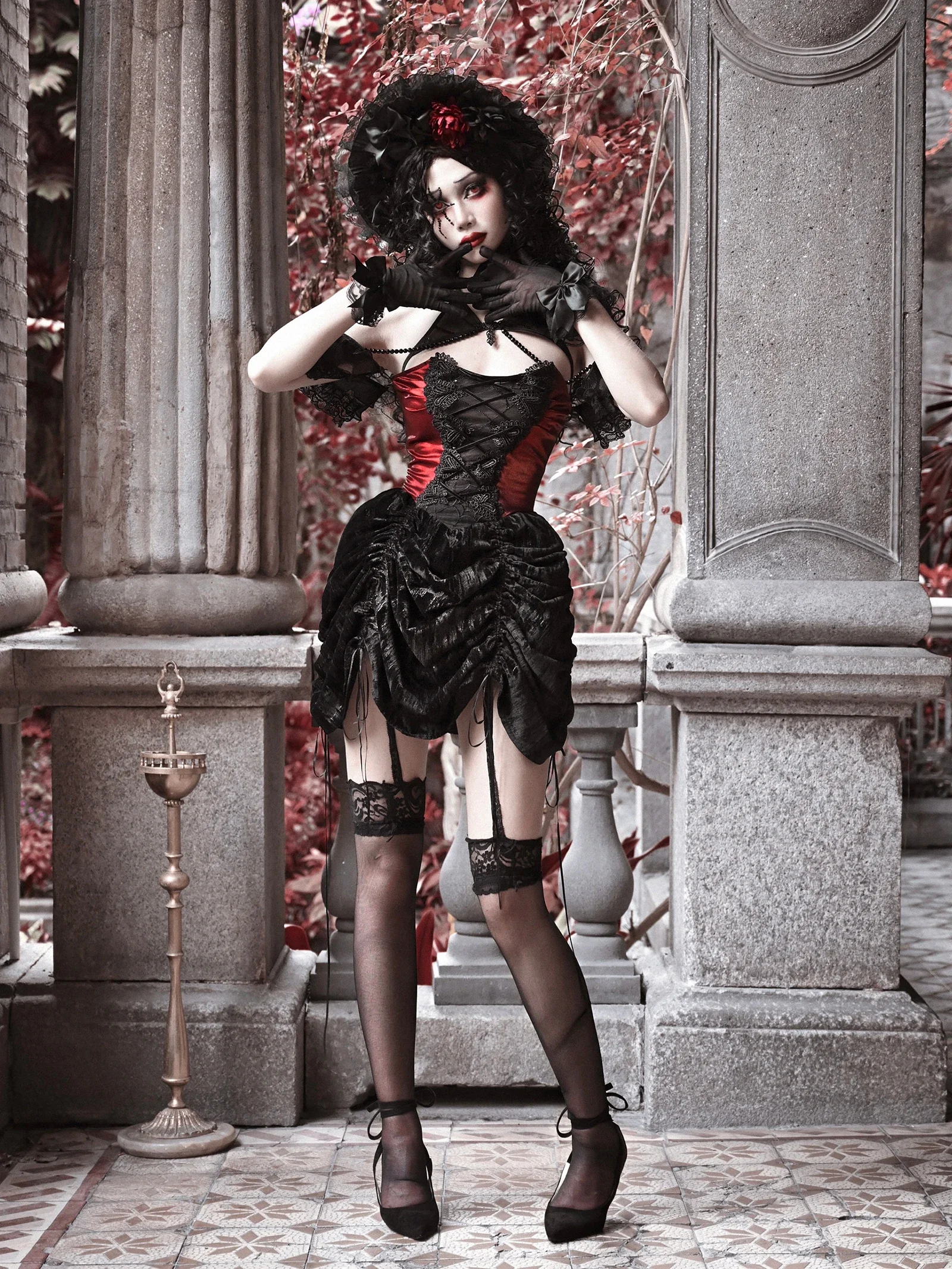 Halloween Gothic Velvet Slim Fit Drawstring Dress