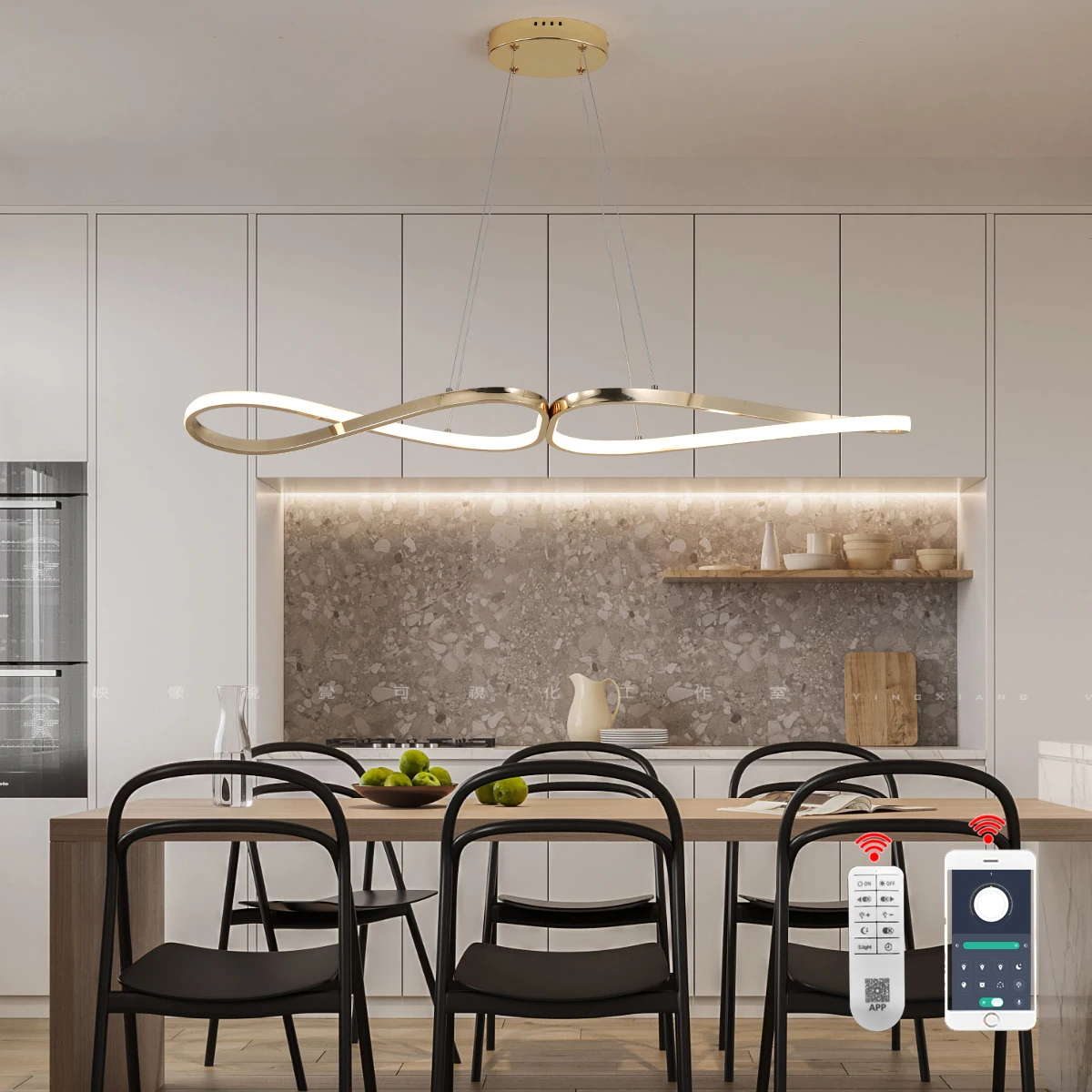 

Modern 28W LED Pendant Light and Chandelier w/Remote , Dimmable Adjustable Height Hanging Lamp for Kitchen Island Dining Room