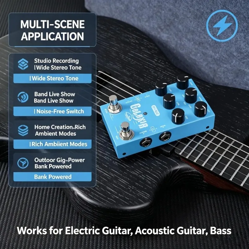 M-VAVE Galaxia Ambient Stereo Reverb Pedal 9 Algorithms Shimmer Cloud Bloom Freeze USB-C Power True Stereo For Guitar Synth Pad