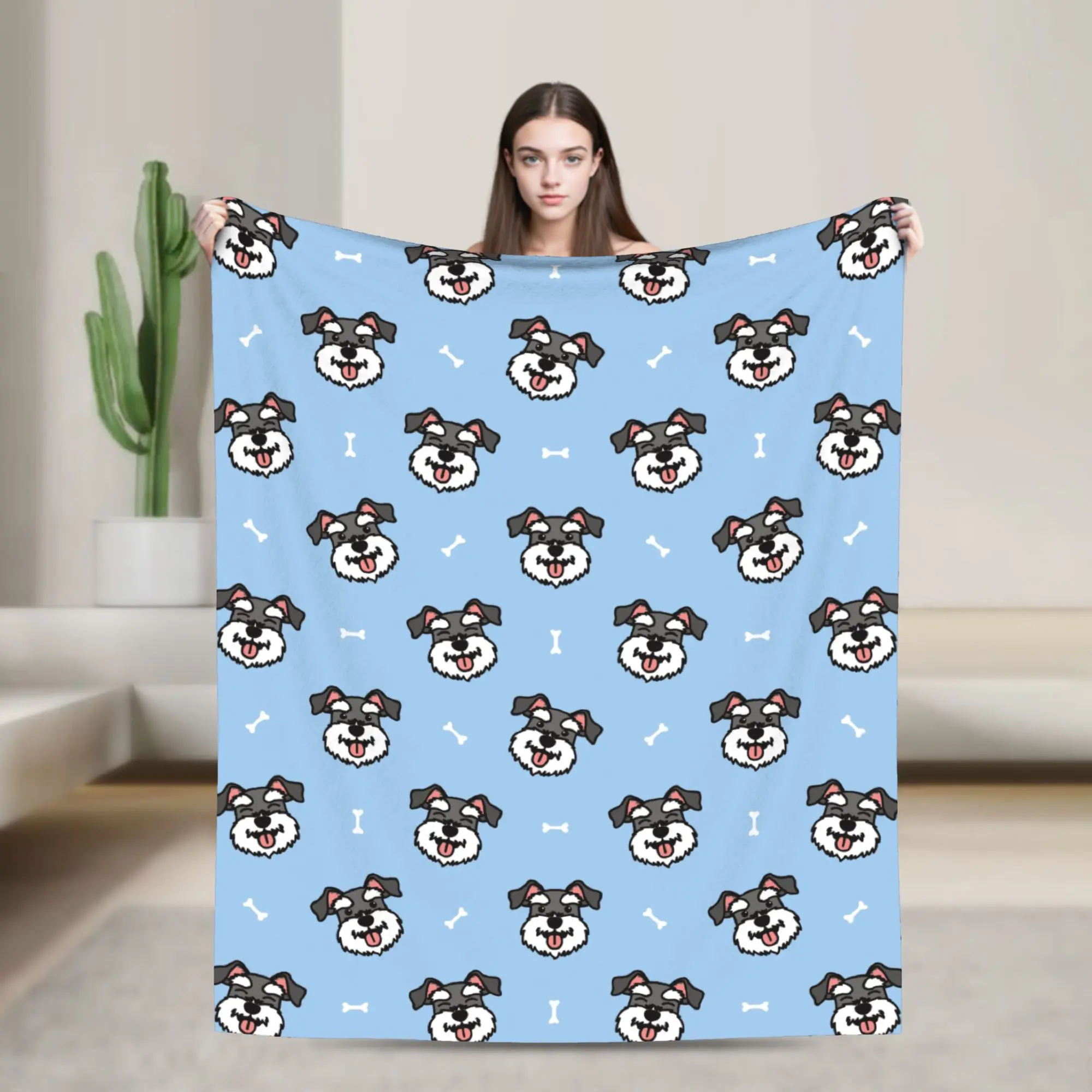 Cute Schnauzer Dog Blanket Coral Fleece Plush Gift for Animal Dog Lover Lightweight Throw Blankets for Car Sofa Couch Bedspread