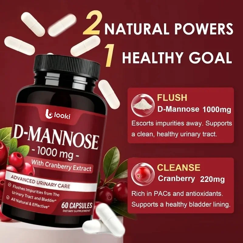 D-mannose 1000mg Capsules, Containing Cranberry Supplements, 60 Vegetarian Capsules
