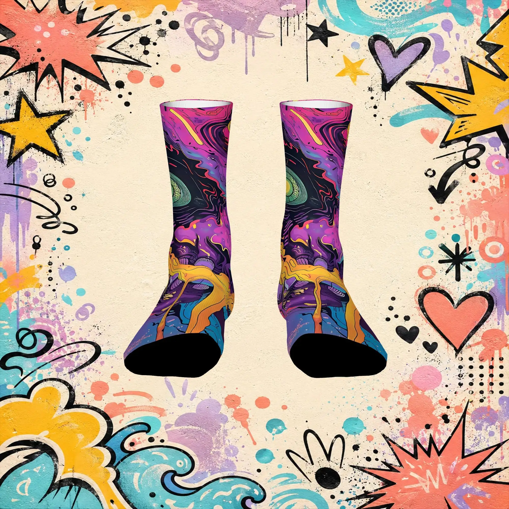 Strange Broadcast Abstract Print Vintage  Street Style Novelty Casual Crew Creative Sock Sports Socks