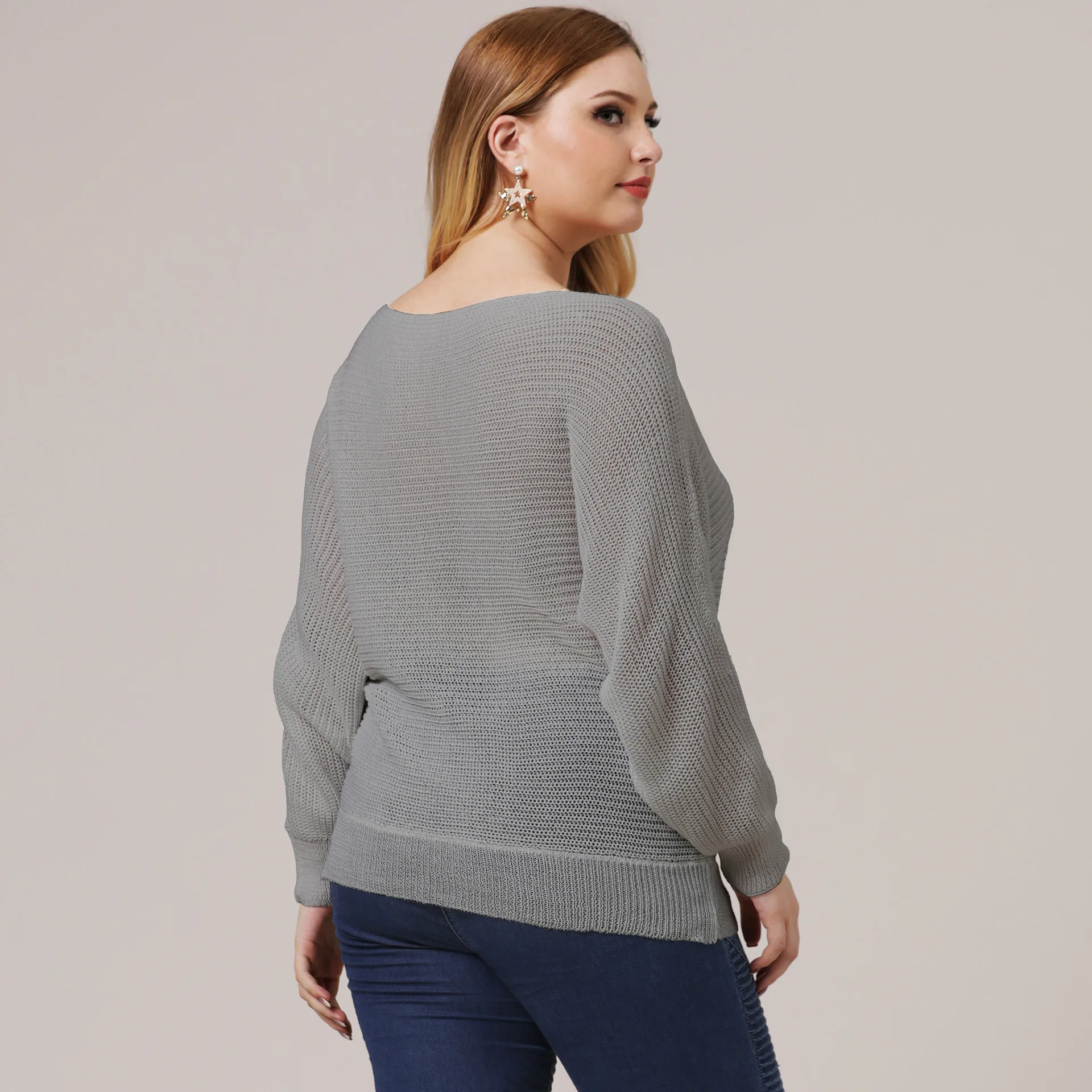 2024 Winter Batwing Sleeve Plus Size Sweater Women Grey Large Pullover Ladies Loose Oversize Jumper Big Jerseys Curvy Knitwear