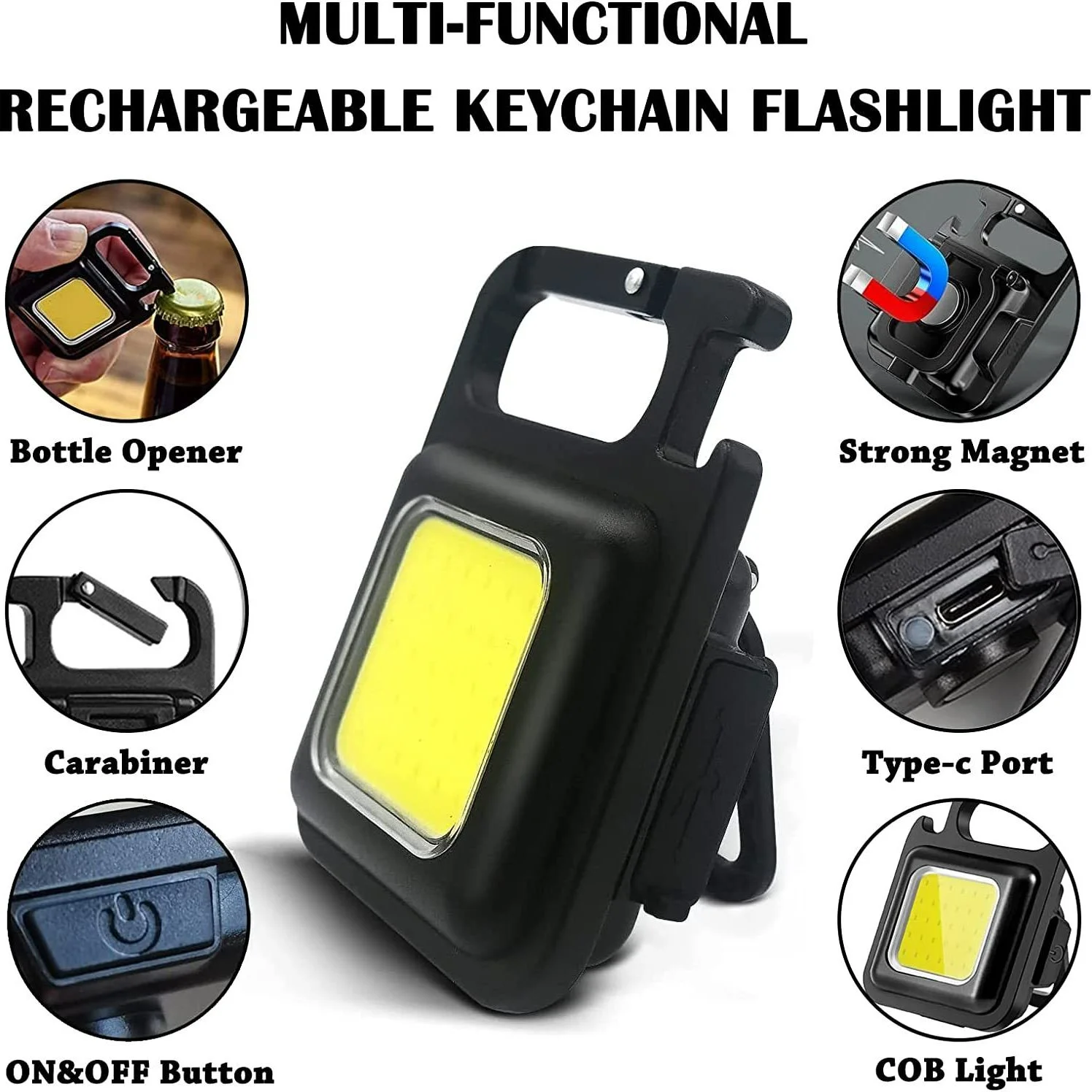 Mini LED 1500LM Flashlight Work Light lamp Portable Pocket Keychains USB Rechargeable For Outdoor Camping Small Light Corkscrew