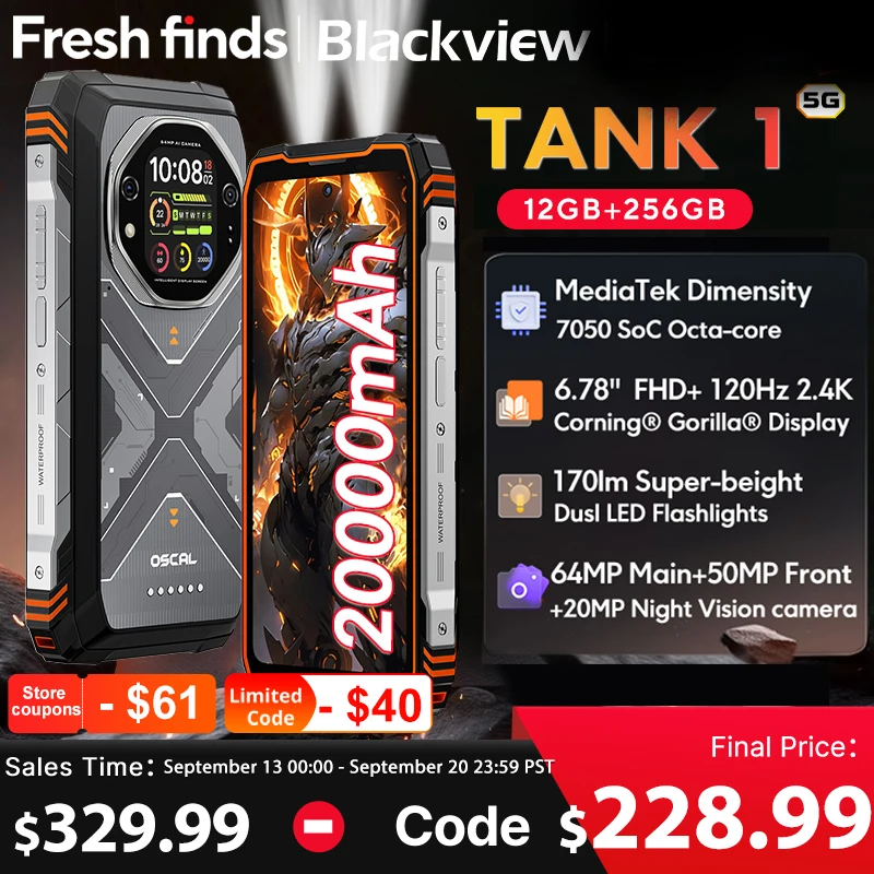 【World premiere】Blackview Oscal TANK 1 Rugged SmartPhone 5G MediaTek Dimensity 7050 6.78