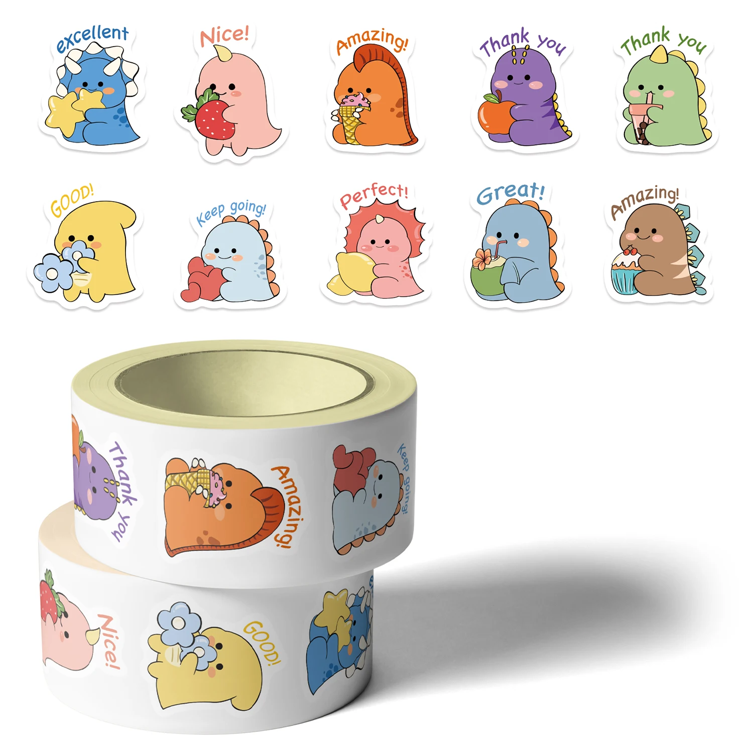 恐竜のご褒美ステッカー 500 枚 電話、ノートブック、封筒シールに最適 - ユニークな恐竜パターン 10 枚