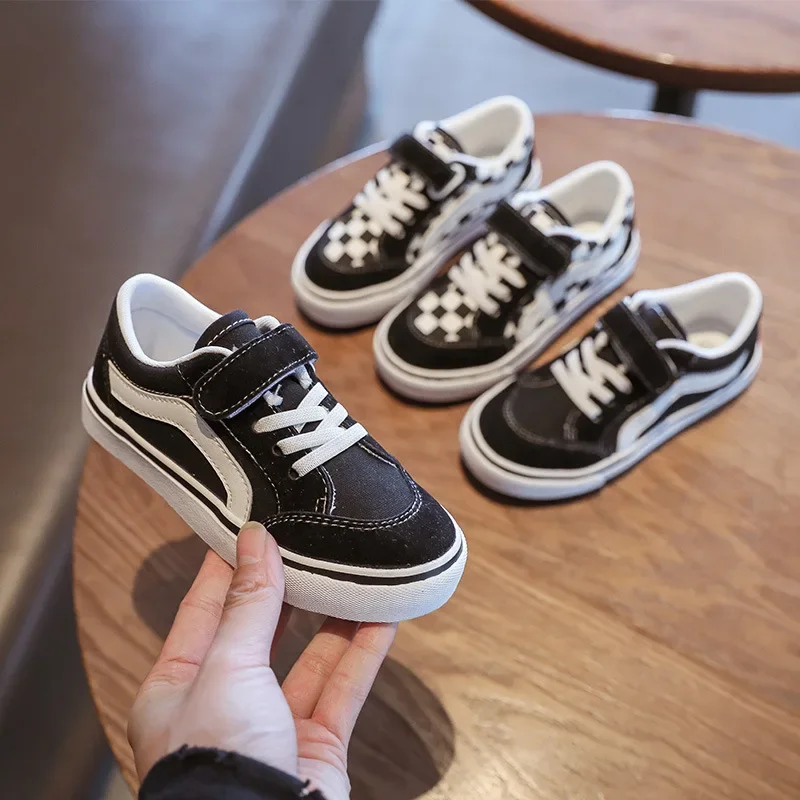 Children's Canvas Flat Board Shoes 2024 Spring and Autumn Kids New Checkerboard Sneakers Boys and Girls Sports Vulcanized Shoes