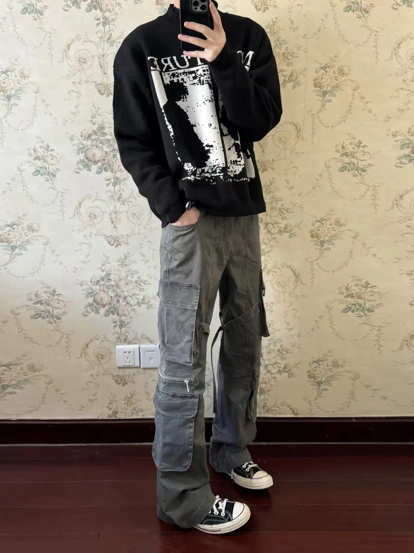 

American Streetwear Lazy round Ne Knitted Sweater Men's Winter Versatile Design Overhead Long Sve Warm Casual Faion