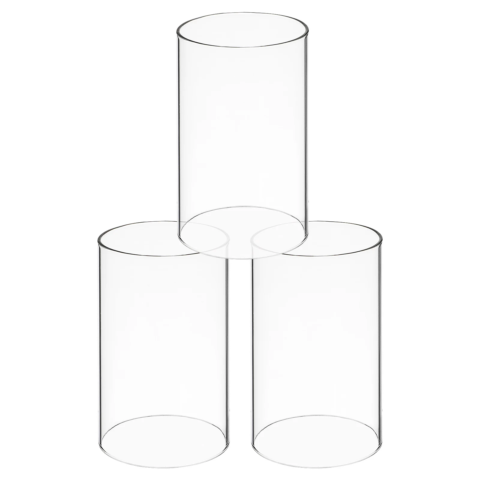 

3Pcs Windproof Clear Glass Cylinder Candleholders Open Ended Tube Shades Transparent Covers Home Desktop