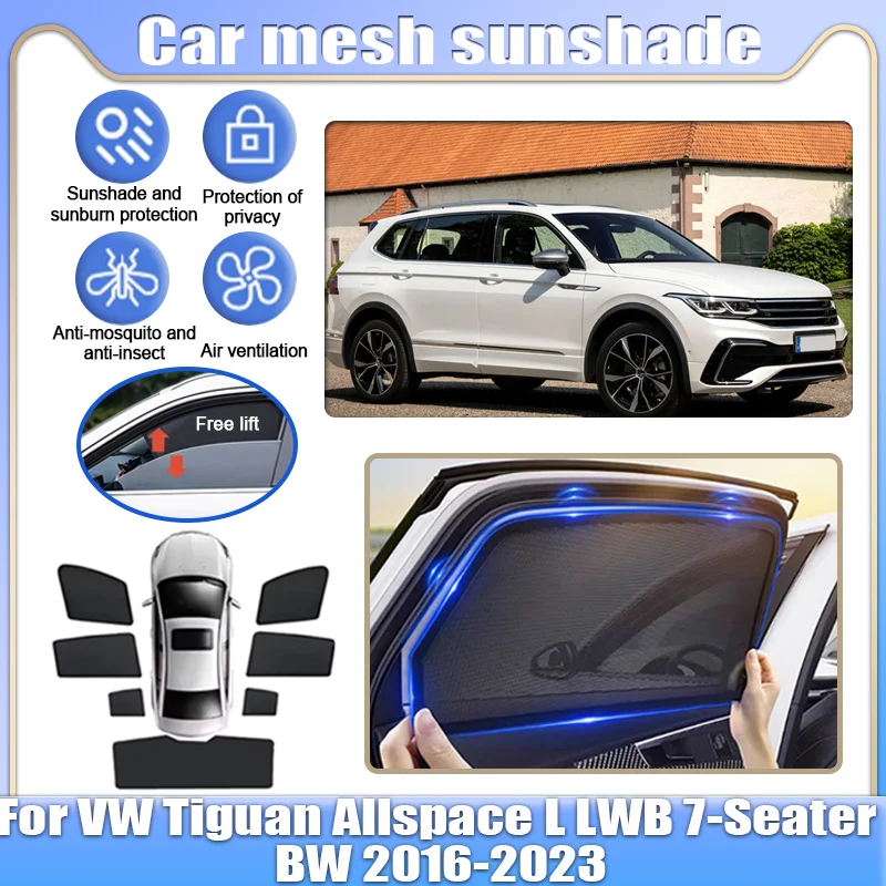 

Для Volkswagen VW Tiguan 2016-2024 Allspace LWB 7-местный: Сетчатые солнцезащитные шторки на окна, защитные шторки для конфиденциальности, автоаксессуары