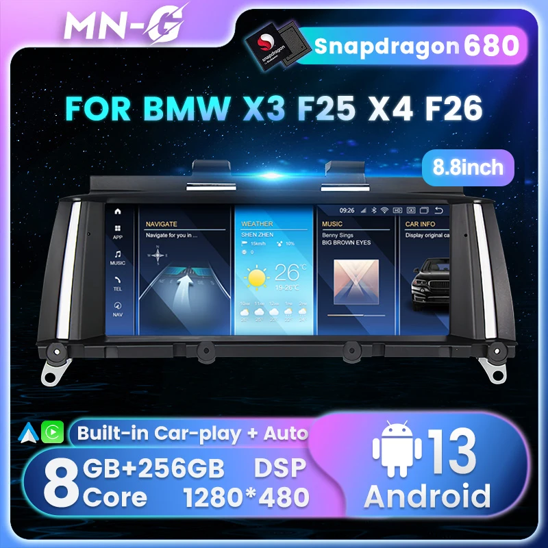 

8.8inch Snapdragon 680 Car Radio For BMW X3 F25 X4 F26 NBT EVO System Multimedia Player Android 13 8G+256G GPS Wireless Carplay