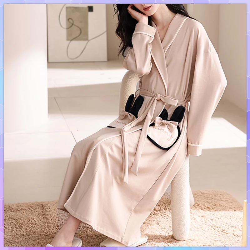 Spring Autumn Long Home Kimono Robe For Women's Dressing Gown Summer Long Sleeve Nightgown Absorbent Bathrobe Халат Женский