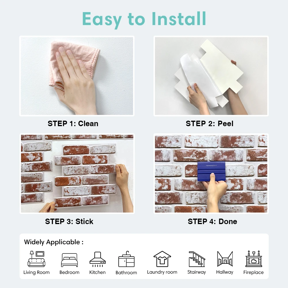 Self-adhesive Faux Brick Wall Panels 10pcs 3D Brick Wall Stickers Matt Waterproof 30 x 30cm Living Room Bedroom Wall Decor