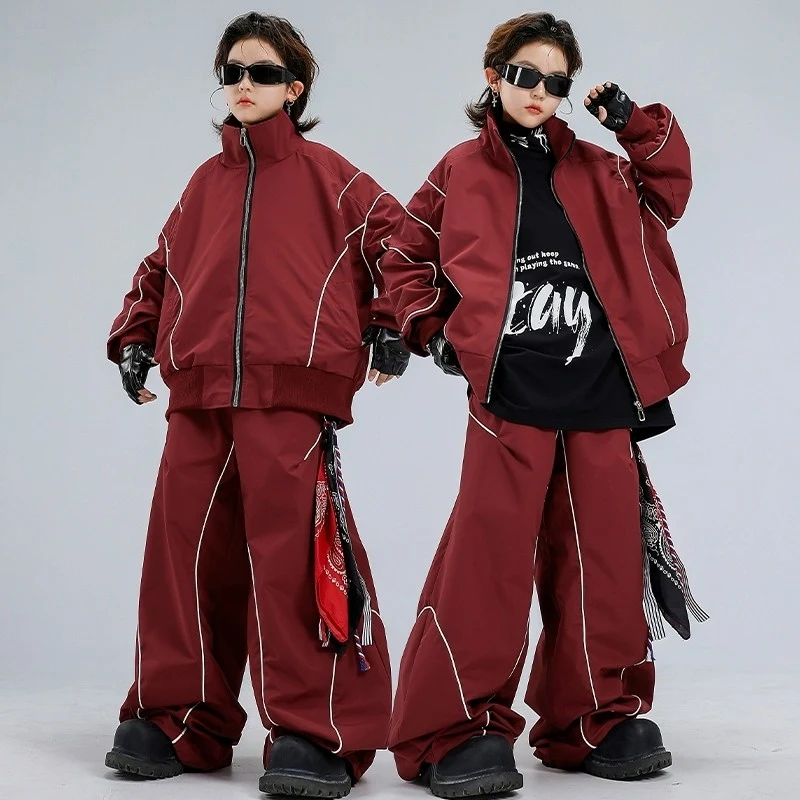 

Детская одежда для уличных танцев в стиле хип-хоп, мешковатое красное пальто, брюки для мальчиков, наряд для выступлений, спортивная одежда, модная BL18040