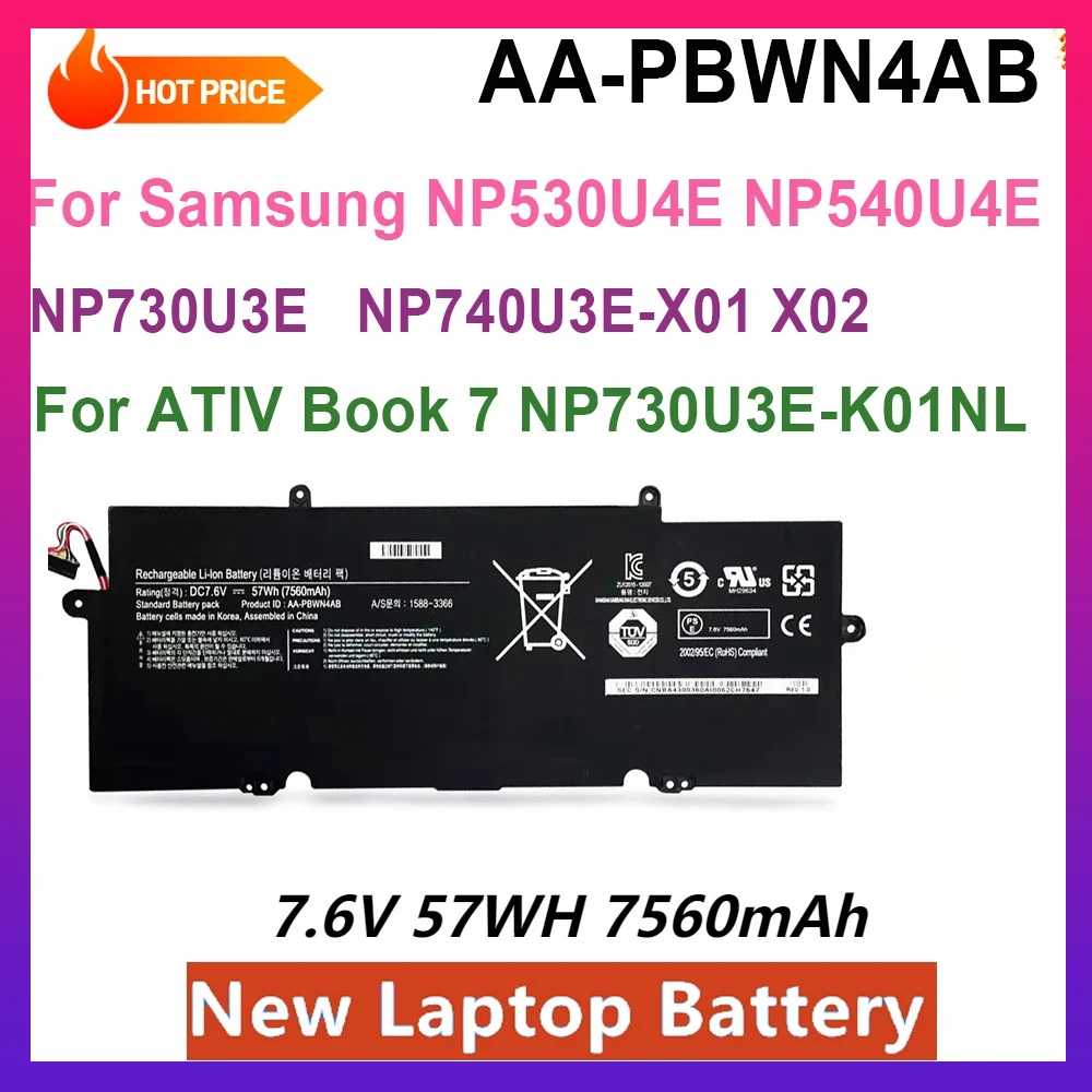 NEW AA-PBWN4AB BA43-00360A Laptop Battery for Samsung NP540U4E NP530U4E  NP730U3E-K01NL K01PL S04DE X03DE NP740U3E-A01FR Series