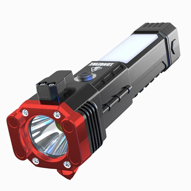 Multifunction Flashlight Power Bank Flashlight With Car Safety Hammer Rechargeable Emergency Light For Outdoor Work Repair