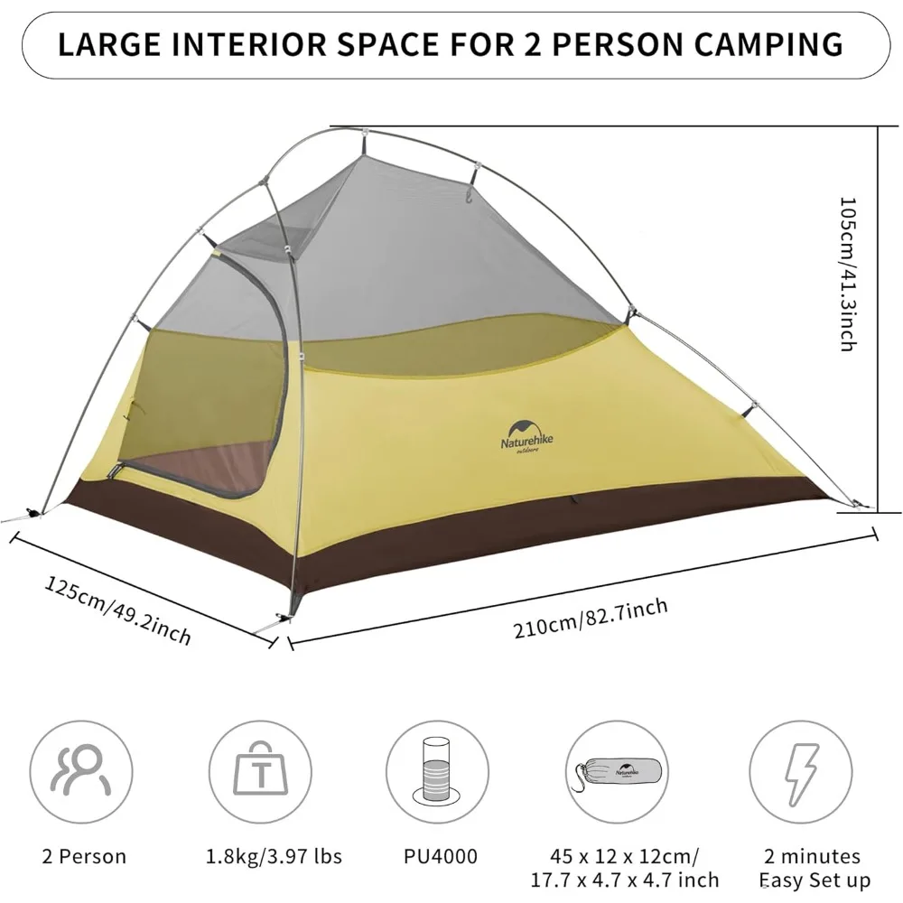 Cloud-Up 2 Person Tent Lightweight Backpacking Tent with Footprint - Free Standing Ultralight Camping Hiking Backpack Tents